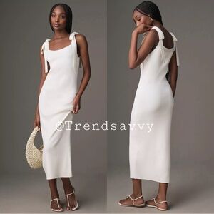Anthropologie Endless Rose White Knit Midi Dress Bodycon Bridal Vacation S NWT